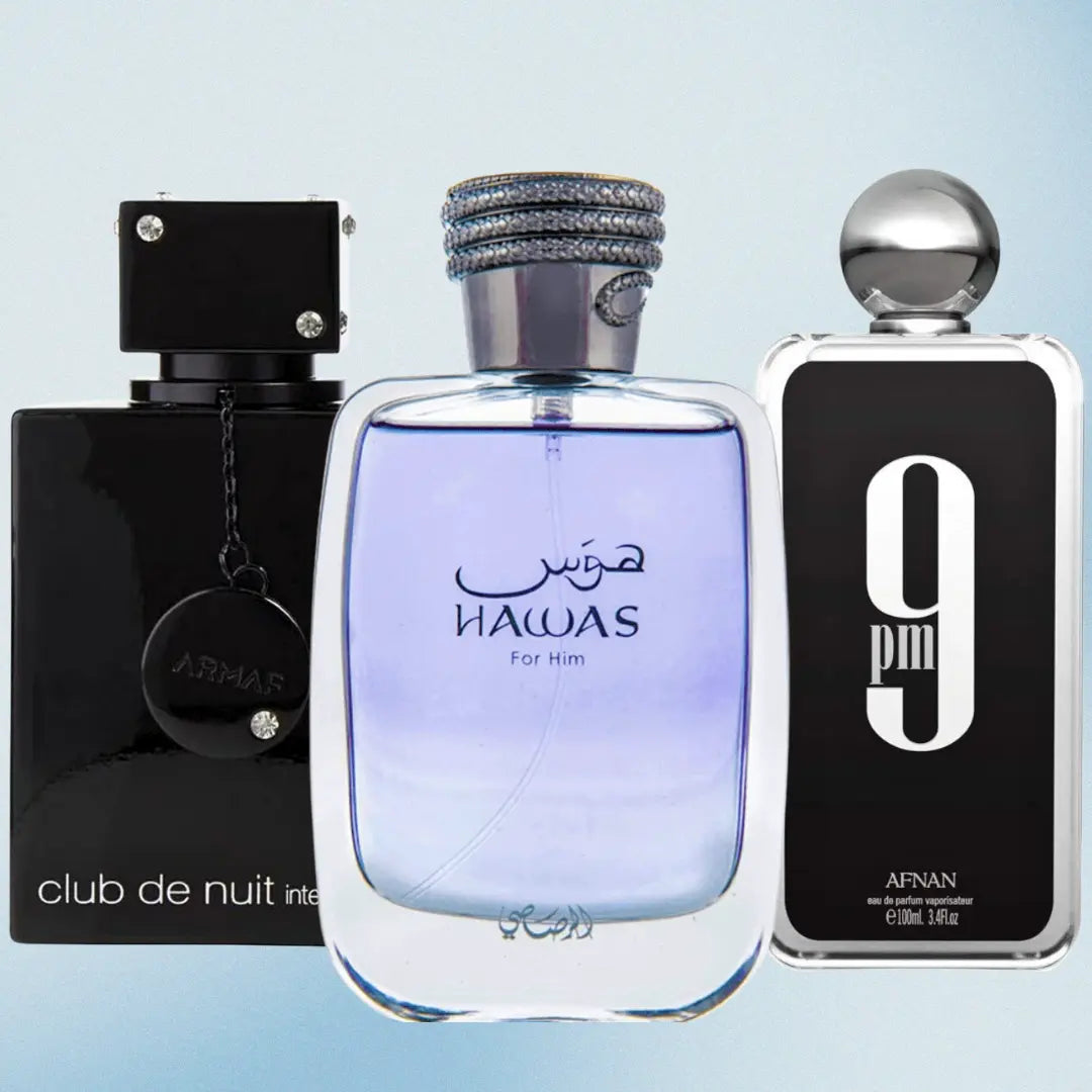Rasasi Hawas EDP 100Ml + Armaf Club De Nuit Intense EDT 105Ml + Afnan 9PM EDP 100Ml- for MEN - Fragrance Collection Starter Pack Value Bundle Gift, Men'S Colognes, Multi-Pack