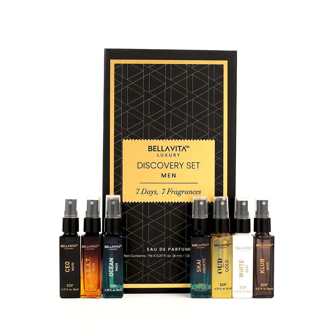 Bellavita Luxury'S Discovery Gift Set for Men | 7X8 Ml Micro Perfumes | CEO Man, GOAT Man, Klub Man, Skai, Ocean Man, White Oud, Gold Oud
